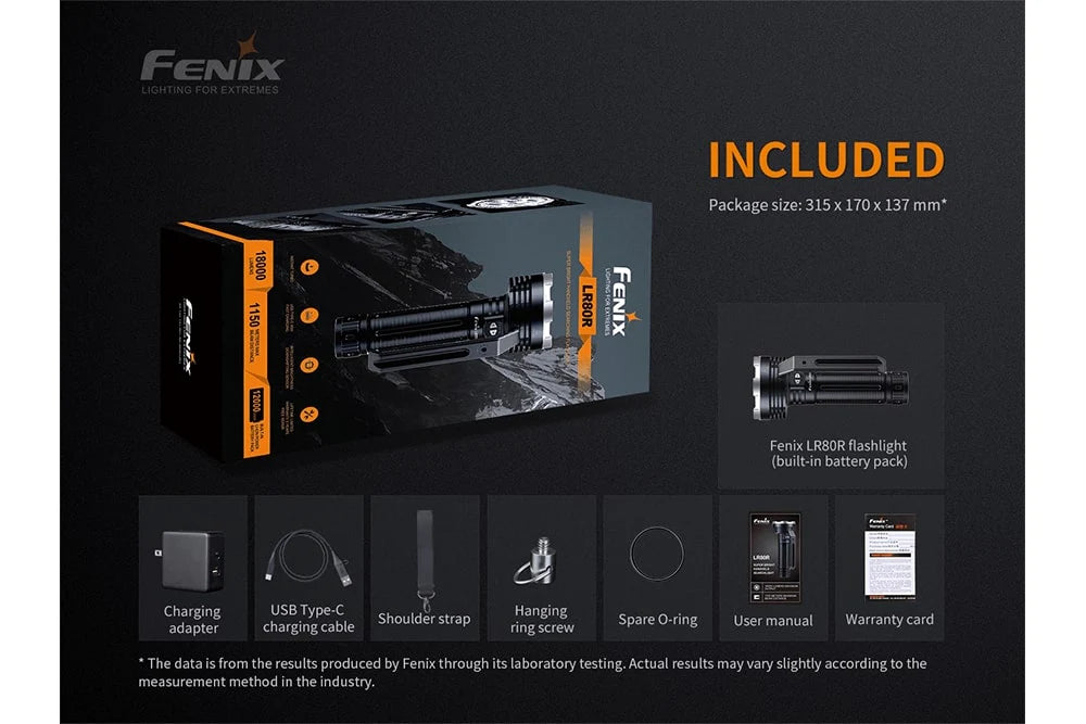 fenix 18000 lumens flashlight Fenix LR80R Rechargeable Searchlight
